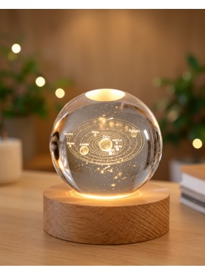 Astraltech Işıklı Kristal Küre Modern Ahşap Tabanlı Xuczzzgüneşsistemiküre-4-1