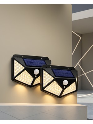 Astraltech Güneş Enerjili Duvar Lambası 100 LED IP65 Suya Dayanıklı