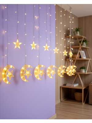 Astraltech Hilal Yıldız LED Perde Işık 2 Modlu 120 cm