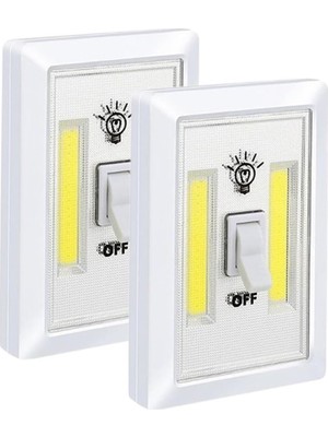 Mabelme Store Pille Çalışan Duvar Anahtarı Tipi Cob LED Lamba, Kablosuz Dolap Içi Aydınlatma, Mıknatıslı, Yapışkanlı Gece Lambası, Kitap Lambası (2 Adet)