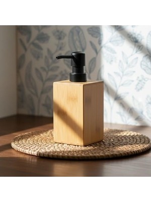 Mabelme Store Bambu Sıvı Sabunluk | Ahşap El Sabunu, Losyon ve Şampuan Dispenseri | Modern Banyo, Mutfak ve Lavabo Düzenleyici (255ML) | Kare Bambu Sıvı Sabunluk |