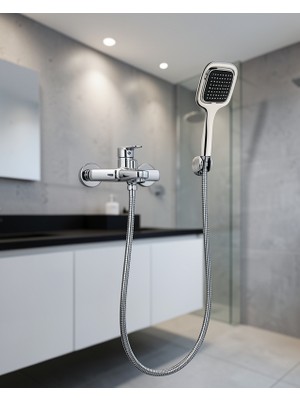 Astraltech Siyah El Duşu Başlığı Spiral Hortumlu Banyo Seti
