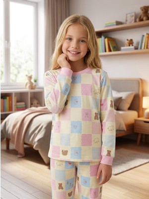 Enie Kız Çocuk Çok Renkli %100 Pamuk Bisiklet Yaka Pijama Takımı