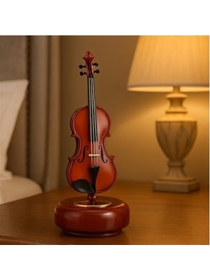 Mabelme Store Dekoratif Klasik Keman Figürlü Müzik Kutusu – 18 cm Ahşap Standlı Retro Döner Mekanizmalı Masaüstü Süs ve Hediyelik