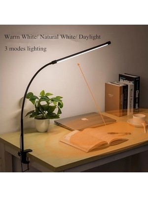 Mabelme Store LED Masa Lambası – 12W USB Güç Girişli, Esnek Kol, Klipsli Tasarım, 3 Renk Sıcaklığı (2800K/4200K/6000K), Kısılabilir Dimmer Anahtarlı | Siyah 555