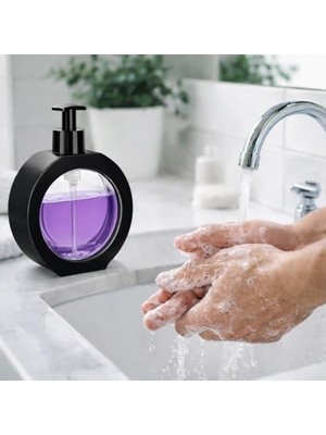 Mabelme Store Yuvarlak Şekilli Şık Sıvı Sabunluk & Deterjanlık Sıvı Sabun Haznesi Banyo Sabunluğu Mutfak Deterjanlığı Deterjan Haznesi 350 ml (Krem)