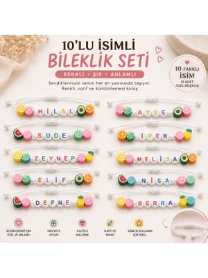 Blondcoo Trend 10'lu Isimli Bileklik Seti Renkli Meyve Boncuklu Kişiye Özel Isimli Bileklik