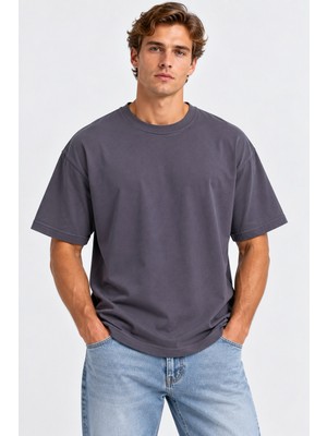 Machi Erkek Oversize T-Shirt Tişört Tshirt Rahat Kalıp Beyaz Füme Gri Haki Kırmızı Siyah Taş