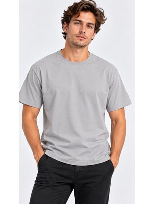 Machi Erkek Oversize T-Shirt Tişört Tshirt Rahat Kalıp Beyaz Füme Gri Haki Kırmızı Siyah Taş