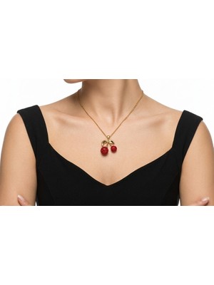 Kiraz Model Taşlı Çelik Kolye