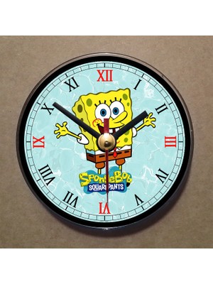 Bsb Sünger Bob Temalı Magnet Saat Buzdolabı Süsü Duvar Saati 10,5cm MS6036