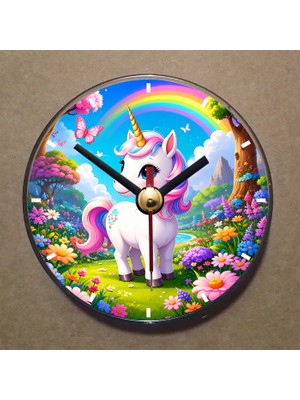 Bsb Unicorn Temalı Magnet Saat Buzdolabı Süsü Duvar Saati 10,5cm MS1189