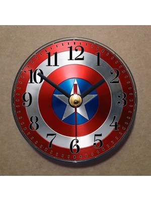 Bsb Kaptan Amerika Temalı Magnet Saat Buzdolabı Süsü Duvar Saati 10,5cm MS6031