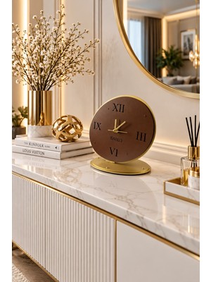 Bablo Masa Saati Elips Bronz Gold Sessiz Mekanizma Metal gövde G.23 x Y23 cm