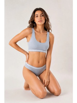 Loule Kadın %95 Pamuk Fitilli Pedli Bralet & Külot Iç Çamaşırı Takımı - 1 Takım 2 Parça