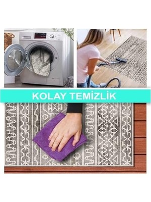 Mabelme Store Prime Dizayn Adoni Desenli Kadife Pamuk Tabanlı Yıkanabilen Kaydırmaz Antibakteriyel Salon Halısı (60X190)