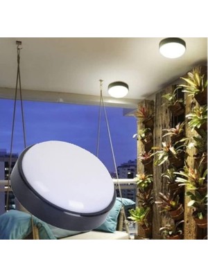 Mabelme Store Prime 15W Siyah LED Nem Su Geçirmez Banyo Bahçe Balkon Modern Tavan Duvar Lambası Beyaz Işık 6500K IP65 Dış Mekan Kullanıma Uygun