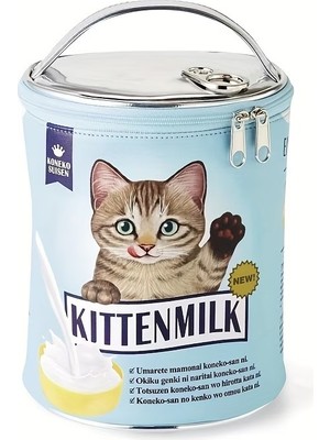 : Özgün Tasarım Kedi Konservesi Görünümlü Tutma Saplı Kozmetik ve Aksesuar Çantası