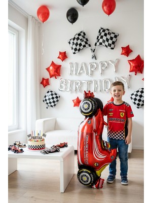 Partixa Yarış Arabası Kırmızı Folyo Balon 52X110 cm Araba Temalı Çocuk Doğum Günü Parti Süsü