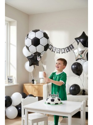 Partixa Futbol Topu Folyo Balon Siyah Beyaz 25 cm Futbol Temalı Çocuk Doğum Günü Parti Süsü