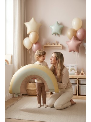 Partixa Sarı Gökkuşağı Retro Folyo Balon Doğum Günü Baby Shower Rainbow Temalı Konsept Parti Süsleme Vintage Dekorasyon Balonu