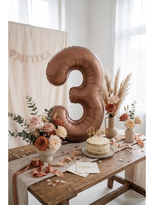 Partixa Çikolata Kahverengi Retro Rakam 3 Folyo Balon 32 Inç 3 Yaş Doğum Günü Vintage Konsept Parti Sayı Dekorasyon Balonu