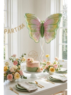 Partixa Sarı Yeşil Kelebek Folyo Balon 82X52 cm Kelebek Temalı Doğum Günü Parti Süsü