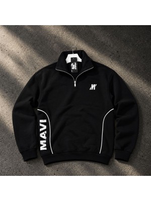 Süprem Siyah Fermuarlı Erkek Sweatshirt