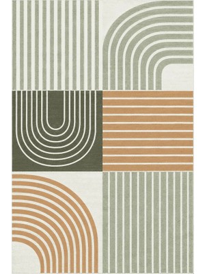 Kartela Halı Retro Çizgili Patchwork Halı Adaçayı Yeşili Kaymaz Taban Makinede Yıkanabilir 60X90 cm