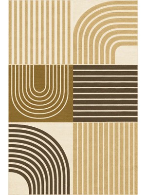 Kartela Halı Retro Çizgili Patchwork Halı Hardal Sarısı Kaymaz Taban Makinede Yıkanabilir 60X90 cm