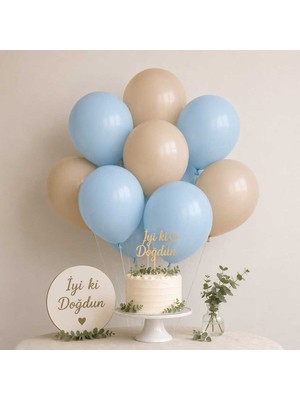 Partixa Latte & Açık Mavi Lateks Balon Seti 10'lu – 5 Latte 5 Açık Mavi Doğum Günü Parti Balon Seti