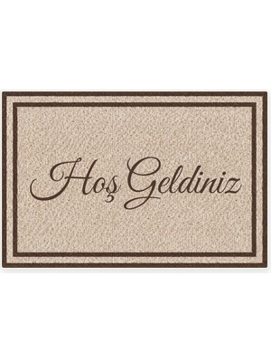 Kartela Halı Hoş Geldiniz Yazılı Çift Çerçeveli Kapı Paspası Kahverengi Kaymaz Kauçuk Taban 40x60 cm