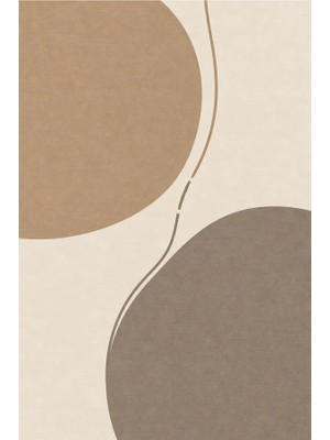 Kartela Halı Denge Soyut Modern Halı Bej Kaymaz Taban Makinede Yıkanabilir Salon Halısı 60X90 cm