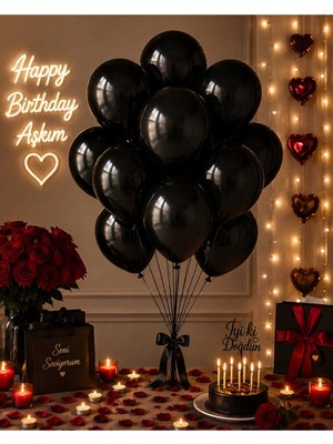 Partixa Siyah Lateks 10'lu Balon Demeti - Romantik Doğum Günü ve Yıldönümü Süsleme Balon Seti