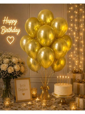 Partixa Gold Metalik Lateks 10'lu Balon Demeti - Parlak Altın Sarısı Doğum Günü ve Kutlama Balon Seti