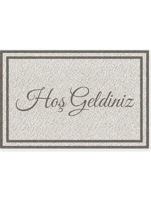 Kartela Halı Hoş Geldiniz Yazılı Çift Çerçeveli Kapı Paspası Açık Gri Kaymaz Kauçuk Taban 40X60 cm