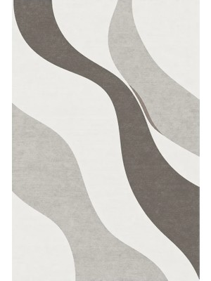 Kartela Halı Akış Dalgalı Modern Halı Açık Gri Kaymaz Taban Makinede Yıkanabilir 60X90 cm