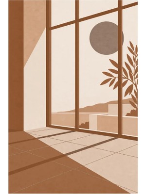 Kartela Halı Gün Işığı Manzaralı Modern Halı Bakır Kaymaz Taban Makinede Yıkanabilir 60X90 cm
