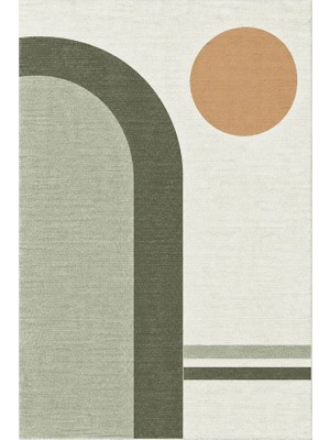 Kartela Halı Japandi Kemer Desenli Halı Adaçayı Yeşili Kaymaz Taban Makinede Yıkanabilir 60X90 cm