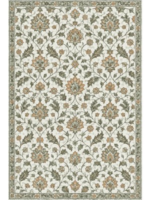 Kartela Halı Madalyonsuz Vintage Iran Desenli Halı Adaçayı Yeşili Kaymaz Taban 60X90 cm