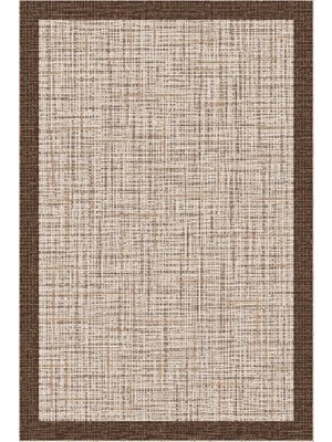 Kartela Halı Jüt Görünümlü Kalın Çerçeveli Halı Kahverengi Kaymaz Taban 60X90 cm