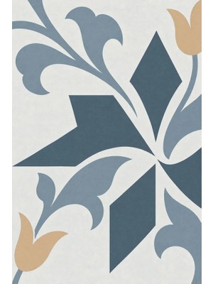 Kartela Halı Çini Ritmi Lale Motifli Halı Mavi Kaymaz Taban Makinede Yıkanabilir 60X90 cm