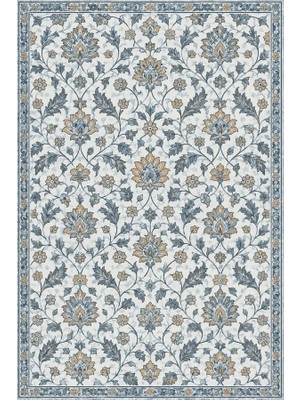 Kartela Halı Madalyonsuz Vintage Iran Desenli Halı Mavi Kaymaz Taban Makinede Yıkanabilir 60X90 cm