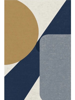 Kartela Halı Kesişim Geometrik Modern Halı Lacivert Kaymaz Taban Makinede Yıkanabilir 60X90 cm