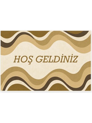 Kartela Halı Hoş Geldiniz Yazılı Retro Dalga Kapı Paspası Hardal Sarısı Kaymaz Kauçuk Taban 40X60 cm