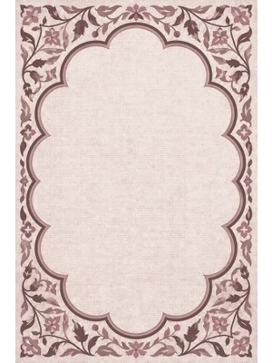 Kartela Halı Bulut Çerçeveli Klasik Halı Gül Kurusu Kaymaz Taban Makinede Yıkanabilir 60X90 cm