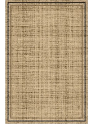 Kartela Halı Jüt Görünümlü Çift Çerçeveli Halı Natürel Siyah Kaymaz Taban 60X90 cm