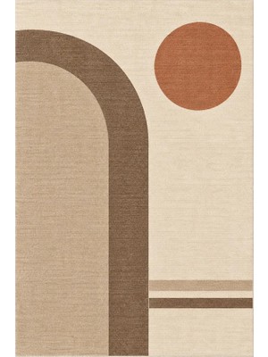 Kartela Halı Japandi Kemer Desenli Halı Bej Kaymaz Taban Makinede Yıkanabilir Salon Halısı 60X90 cm