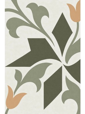 Kartela Halı Çini Ritmi Lale Motifli Halı Adaçayı Yeşili Kaymaz Taban Makinede Yıkanabilir 60X90 cm