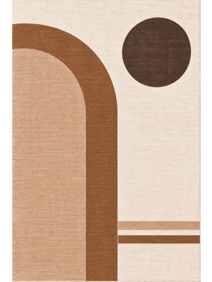 Kartela Halı Japandi Kemer Desenli Halı Bakır Kaymaz Taban Makinede Yıkanabilir 60X90 cm